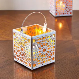 Marrakesch Orient & Mediterran Interior 2er Set Orientalische Teelichthalter 10cm Weiss aus Metall & Glas Windlicht Assa