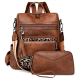 BOHJPIS Frauen Rucksack Wasserdicht Anti-Diebstahl Leichtgewicht PU Mode Reisen Mehrzweck Umhängetasche Handtasche Rucksack (Leopardenmuster)