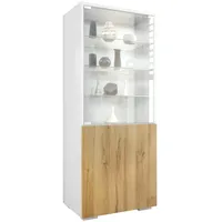 Vladon Vitrine, Eiche, 50x122.5x34.5 cm, Wohnzimmer, Wohnwände, Vitrinenschränke
