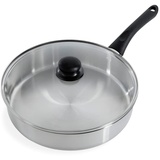 B&K BK Cookware Bold 28cm Edelstahlpfanne mit hohem Rand und Deckel, induktionsgeeignet, satinierte Oberfläche, Stay Cool Griff, spülmaschinenfest, silber