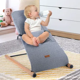 Childhome Soft Babyschaukel Schaukelstuhl Säugling Bezug waschbar gepolsterter Gurt, Jersey grau Holz Stahl, max. 9kg Bxlxh 46x74x56 cm