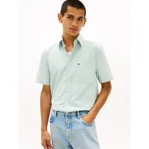 Tommy Hilfiger Kurzarmhemd TOMMY HILFIGER "LIGHT OXFORD SOLID", Herren, Gr. L, N-Gr, grün (crushed mint), Web, Obermaterial: 97% Baumwolle, 3% Elasthan, regular fit normal, Hemden, regular fit, Button-down-Kragen