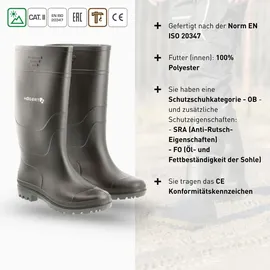 Högert Technik – Arbeitsgummistiefel PVC schwarz OB SRA Sicherheitsstiefel, rutschfeste Berufsstiefel, wasserdichte Arbeitsstiefel ohne Metallteile für Industrie und Handwerk