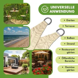 krumad Sonnensegel Dreieck 4x4 m Beige Sonnenschutz Wasserabweisendes UV Wetterfest mit Befestigungsseilen - Beige