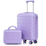 GLP Trolleyset Hartschalen Koffer S-M Set Reisekoffer Trolley, 4 Rollen, (Robustes Koffer-Set aus ABS-Hartschale, 2 tlg., 360° leisen Doppelrollen & verstellbarem Teleskopgriff), für Reisen, Wochenendtrips & Geschäftsreisen lila