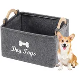 Geyecete Filz Aufbewahrungsbox für Hundespielzeug,Organizer mit Holzgriff, Rechteck Aufbewahrungskorb für Haustiere de Spielzeug/zubehör/Kleidung,Spielzeugkiste ohne Deckel-38X25X18cm-Grau