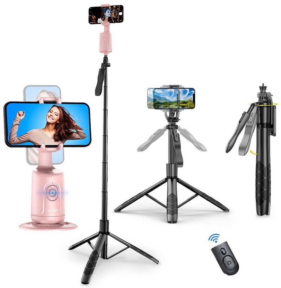 KINSI Gimbal Smartphone, Selfie-Stange, Bluetooth Selfie Stock Stativ Gimbal (Bluetooth-Fernbedienung, Teleskop-Selfie-Stick, Stand-Stativ) rosa|schwarz