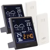 infactory Barometer digital: 2er-Set Wetterstation mit Außensensor, VA-Farbdisplay, schwarz (Funk Wetterstationen Farbdisplays, Thermometer Hygrometer Uhren)