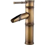 Badezimmer-Wasserhahn – Wasserfall-Mischbatterie, Messing-Wasserfall-Badezimmer-Waschtischarmatur, antike Messing-Mischbatterie, Bambus-Mischbatterie
