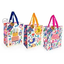 12 Stück Trendhaus Geschenktasche 963161, Geburtstag, Trageriffe Nylonstoff, Geschenkanhänger. Inkl. abtrennbarem Euro-Slot, sortiert, 180mm x 230m