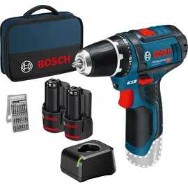 Bosch GSR 12V-15 Professional inkl. 2 x 2 Ah + Tasche + 25-tlg. Bit-Set 060186810H