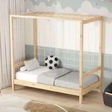 ML-Design Kinderbett Fußballtor 70 x 140 cm Kiefer naturbelassen beige