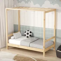 ML-Design Kinderbett Fußballtor 70 x 140 cm Kiefer naturbelassen beige