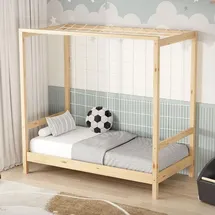ML-Design Kinderbett Fußballtor 70 x 140 cm Kiefer naturbelassen beige