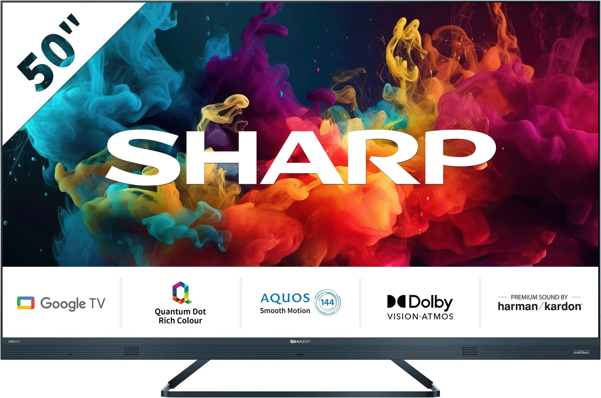 F (A bis G) SHARP LED-Fernseher "SHARP 50FQ5EG Quantum Dot Google TV 126 cm (50 Zoll) 4K Ultra HD QLED" Fernseher Quantum Dot, QLED, Dolby Atmos, Dolby Vision, HDMI 2.1 mit eARC schwarz LED Fernseher