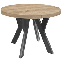 Runder Ausziehbarer Tisch für Esszimmer, PERO, Loft-Stil, Skandinavische, Durchmesser: 100 / 150 cm, Farbe: Eiche Sonoma / Schwarz