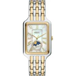 Quarzuhr FOSSIL "RAQUEL MOONPHASE", gelbgoldfarben, edelstahlfarben, Armbanduhren, Damen, Armbanduhr, Damenuhr, Edelstahlarmband, analog, Mondphase, Glassteine
