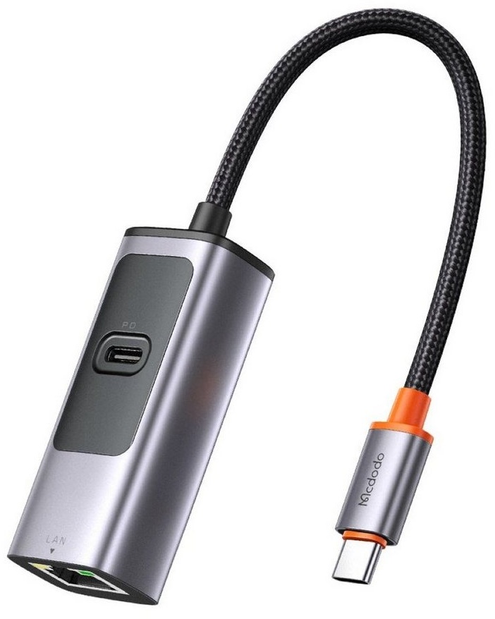 mcdodo 2 in 1 100W PD + LAN Port USB Type C USB Hub USB-C auf RJ-45 Smartphone-Adapter grau