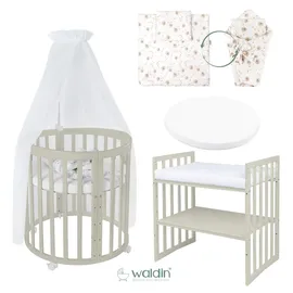 Waldin Babybett OWAL Kinderbett 7in1 mit Matratze, mitwachsendes Kinder-Bett