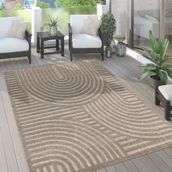 Teppich PACO HOME "Livorno 674", beige, B:160cm H:14mm L:220cm, Polypropylen (PP), Teppiche, Uni Farben, moderner Hoch-Tief-Effekt, Scandi-Look, Outdoor geeignet