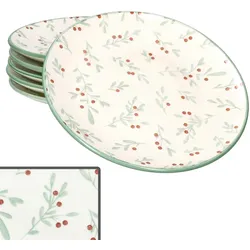 6x Holly Kuchenteller Steingut 6 Personen Dessertteller Weihnachten Mistelzweig