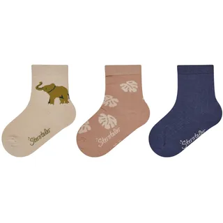 Sterntaler Baby Socken 3er Pack Elefant – Baby- und Kinder-Socken im 3er Pack mit Umschlag, Innenfrottee, Elefanten-, Blätter- & Rippen-Motive, Beige, Größe 18 - 18