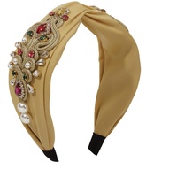 Eleganter schwer-gefertigter modischer Haarreif Hof Luxus Perle Strass Haar Accessoires Vintage Kreuz Haarreifen (gelb)