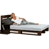Lermowood Palettenbett 160 x 200 cm mit Kopfteil Palisander Holzbett Massivholzbett Bett aus Paletten Seniorenbett Kinderbett Jugendbett - Dunkelbraun