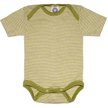 cosilana Baby Kurzarm-Body aus Bio Wolle / Seide Geringelt Grün 62/68
