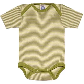 cosilana Baby Kurzarm-Body aus Bio Wolle / Seide Geringelt Grün 62/68