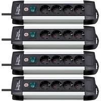 4 Stück Brennenstuhl Premium-Alu-Line, Steckdosenleiste 4-fach - Steckerleiste aus hochwertigem Aluminium (mit Schalter und 1,8m Kabel) Farbe: schwarz