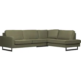 PLACES OF STYLE Ecksofa »Pinto, 290 cm, Cord, Chenille, Lederoptik, Ottomane links / rechts«, mit Keder, schwarze Metallfüße, Wellenunterfederung, grün
