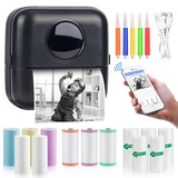 GuKKK Mini Drucker, Mobiler Fotodrucker, Tragbarer, Wireless Thermodrucker, mit 13 Rollen Druckerpapie und 5 Buntstifte, für Lernhilfe,Lernnotizen,Journal,Notizen,Liste