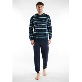 Götzburg Schlafanzug Volos (2 tlg) Langarm, Rundhalsausschnitt, lange Hose, Baumwollmix, bequem grün 50 (M)