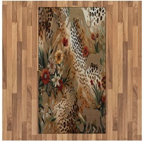 Teppich Flachgewebe Deko-Teppiche für das Wohn-,Schlaf-, und Essenszimmer, Abakuhaus, rechteckig, Leopardenmuster Blühende Blumen Herbstliche Vibes braun|grün 80 cm x 150 cm