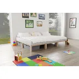 Gigapur Kiefer massiv Holzbett G56, naturbelassen, mit Standardfuß 25 cm Höhe, inkl. Lattenrost und Matratzenbügeln, Liegefläche 280x200 cm Best. aus 2X 90 x 200 cm, 1x 100 x 200 cm