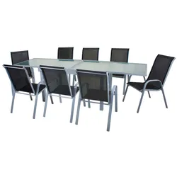 Garten Möbel Set Tisch Sitz Gruppe Lola ALU Glas 8-Sitzer 9-teilig grau
