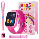 OKYUK 4G Kinder smartwatch, smartwatch Kinder mit GPS und Telefon,Armbanduhr Kinder Junge mädchen,mit Video Phone Call, Nachrichten, Schulmodus, SOS-Funktion, Kamera und Schrittzähler (Rosarot)