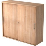 bümö Schiebetürenschrank "3OH" - Aktenschrank abschließbar, Sideboard Schrank mit Schiebetüren in Nussbaum - Büroschrank aus Holz mit Schiebetür,