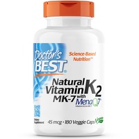 Doctor's Best, Natural Vitamin K2, MK-7 mit MenaQ-7, 45mcg, 180 vegane Kapseln, Laborgeprüft, Glutenfrei, Sojafrei, Vegetarisch