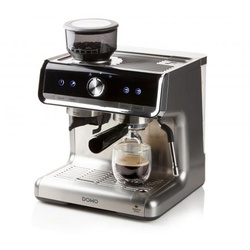 Domo Espressomaschine, Metallfilter, Siebträgermaschine mit Mahlwerk Milchschäumer & abnehmbaren Wassertank silberfarben