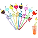 12 Stück Donuts Strohhalm Wiederverwendbare Plastik Strohhalme Lockige Party Trinkhalme Kinder Geburtstagsfeier Dekorationen Partybedarf Kollokation 2 Reinigungsbürste