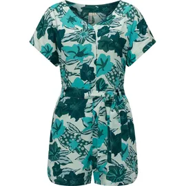 Ragwear Jumpsuit "Salwin", Damen, Gr. XXL (44), Normalgrößen, blau (aquablau), Material: 100% Viskose, gerade ca. Mitte Oberschenkel, V-Ausschnitt, weit abgesteppte Kante, Overalls Jumpsuit, Kurzer Overall mit Taillen-Bindeband