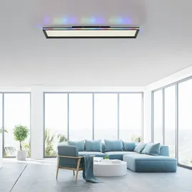 Selltec LED Panel Deckenleuchte, flach,dimmbar, schwarz mit RGB Laufbandumrandung