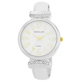 Excellanc Damen-Spangenuhr Metallarmband Armreif lesbare Ziffern Länge 16 cm Quarz-Armbanduhr Geschenkidee für Frauen (Silber/Weiß/Gold)