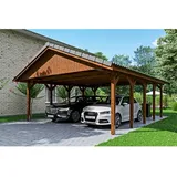 SKANHOLZ Satteldach-Carport Wallgau Nussbaum 620 x 750 cm Dachlattung