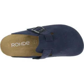 ROHDE Damen Pantolette aus Velourleder mit Tieffußbett Alba 6071, Größe:39 EU, Farbe:Blau - 39