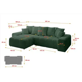 altdecor Ecksofa Cord mit Schlaffunktion 2-Sitzer Grün