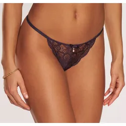 String LASCANA "Nikoletta", Damen, Gr. 32/34, lila (pflaume), Spitze, Obermaterial: 90% Polyamid, 10% Elasthan, Unterhosen, aus floraler Spitze mit Accessoire in Perlenoptik