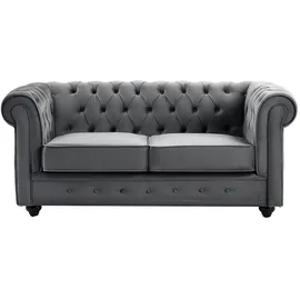 vente-unique Vente-unique-Sofa 3-Sitzer & 2-Sitzer & Sessel - Samt - Anthrazit - Chesterfield